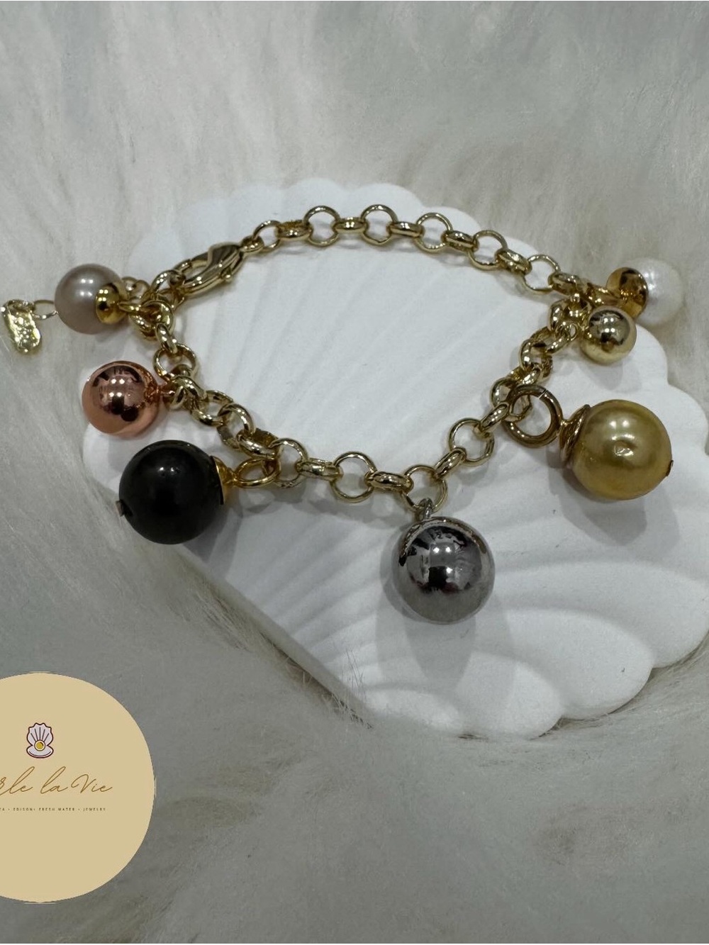Sole La Vie Gold Charm Bracelet with Multicolor Spheres